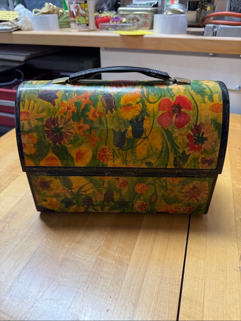Floral Print vintage decoupage? Lunchbox - Yellow Multi